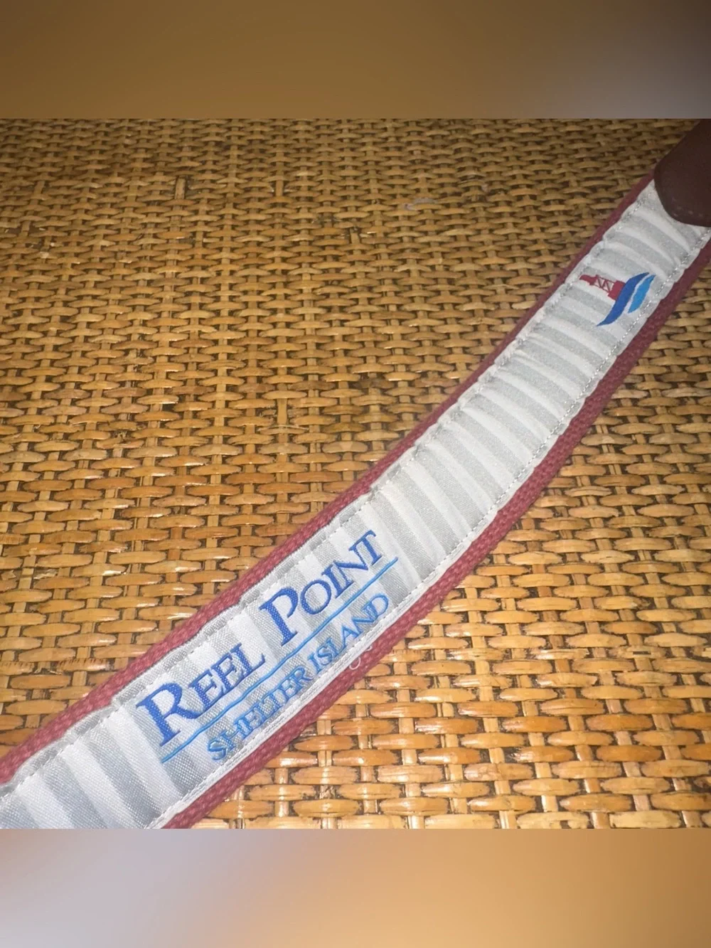 REEL POINT SHELTER ISLAND Embroidered Golf Belt Mens Size 38 Leather Preppy Pink